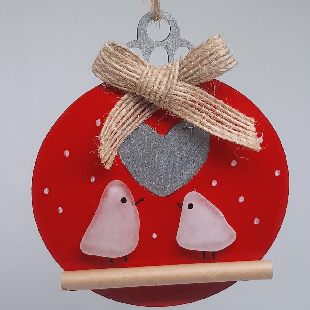 Sea Glass Christmas Ornament - Love Birds